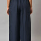 W for Woman Blue Solid Printed Pure Cotton Straight Kurta with Parallel Pant Set