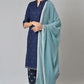 W for Woman Blue Chiffon Dupatta With Printed Border