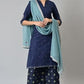 W for Woman Blue Chiffon Dupatta With Printed Border