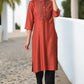 W for Woman Brick Red Thread Embroidered Kurta Set with Black Pants