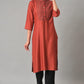 W for Woman Brick Red Thread Embroidered Kurta Set with Black Pants