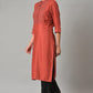 W for Woman Brick Red Thread Embroidered Kurta Set with Black Pants
