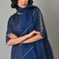 W for Woman Blue Bandhani Printed kurta With Bandhani Pants And Organza Dupatta
