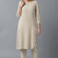 W for Woman Beige Stripe Print Kurta