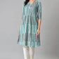 W for Woman Blue Ikkat Cotton kurta In V-Neck