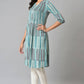 W for Woman Blue Ikkat Cotton kurta In V-Neck