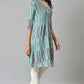 W for Woman Blue Ikkat Cotton kurta In V-Neck