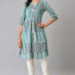 W for Woman Blue Ikkat Cotton kurta In V-Neck