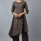 W for Woman Black Floral Print Asymmetric kurta in Round Neck