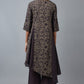 W for Woman Black Floral Print Asymmetric kurta in Round Neck