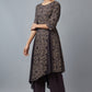 W for Woman Black Floral Print Asymmetric kurta in Round Neck