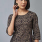 W for Woman Black Floral Print Asymmetric kurta in Round Neck