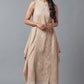 W for Woman Beige Embroidered Cowl Dress In Round Neck