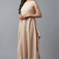 W for Woman Beige Embroidered Cowl Dress In Round Neck