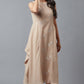 W for Woman Beige Embroidered Cowl Dress In Round Neck