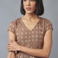 W for Woman Beige Floral Printed Pure Cotton Flared Kurta and Slim Pant Set