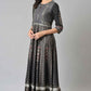 W for Woman Black Floral Printed Kalidar Dress