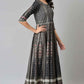 W for Woman Black Floral Printed Kalidar Dress
