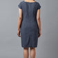 W for Woman Blue Checks Cotton Dress In Round Neck With Thread Embroidery