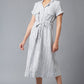 W for Woman Blue Stripe Print Lapel Collar Dress