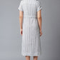 W for Woman Blue Stripe Print Lapel Collar Dress