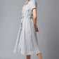 W for Woman Blue Stripe Print Lapel Collar Dress