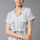 W for Woman Blue Stripe Print Lapel Collar Dress