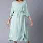 W for Woman Teal Flutter Sleeve Dress With Waist Belt