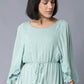 W for Woman Teal Flutter Sleeve Dress With Waist Belt