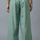 W for Woman Aqua Blue Floral Printed Parallel Pants