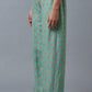 W for Woman Aqua Blue Floral Printed Parallel Pants