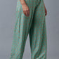 W for Woman Aqua Blue Floral Printed Parallel Pants