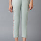 W for Woman Blue Cotton Flax Solid Slim Pants
