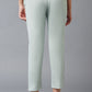 W for Woman Blue Cotton Flax Solid Slim Pants