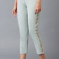W for Woman Blue Cotton Flax Solid Slim Pants