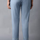 W for Woman Blue Cotton Flax Solid Slim Pants