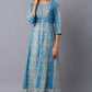 W for Woman Blue Glitter Printed A-Line kurta With Slim Pants