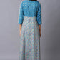 W for Woman Blue Glitter Printed A-Line kurta With Slim Pants
