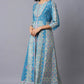 W for Woman Blue Glitter Printed A-Line kurta With Slim Pants