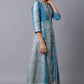 W for Woman Blue Glitter Printed A-Line kurta With Slim Pants