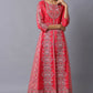 W for Woman Blue Glitter Printed A-Line kurta With Slim Pants