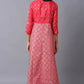 W for Woman Blue Glitter Printed A-Line kurta With Slim Pants