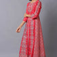 W for Woman Blue Glitter Printed A-Line kurta With Slim Pants