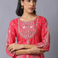 W for Woman Blue Glitter Printed A-Line kurta With Slim Pants
