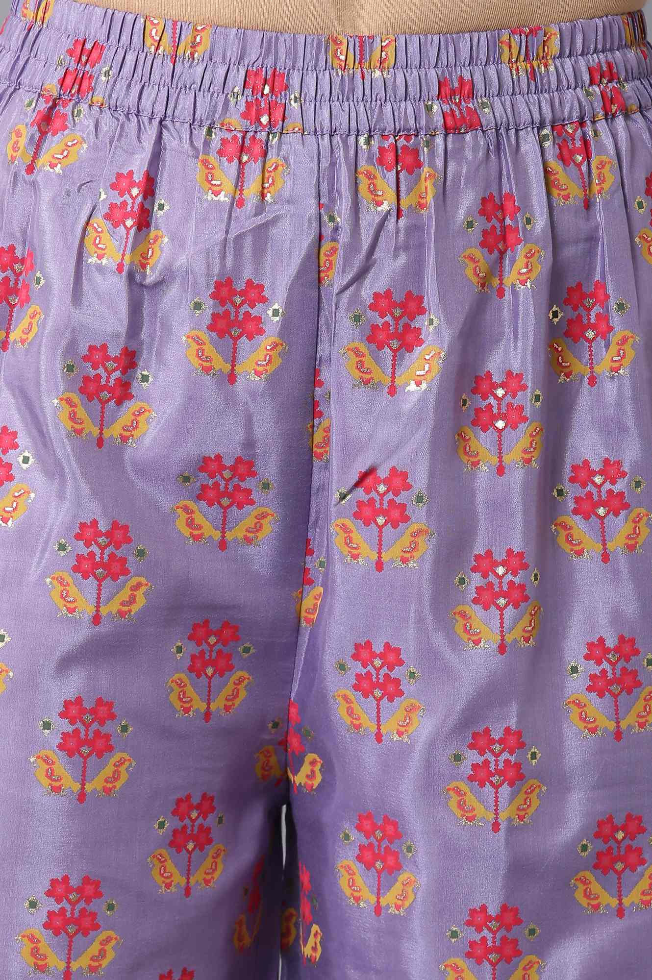 W for Woman Blue Glitter Printed A-Line kurta With Slim Pants