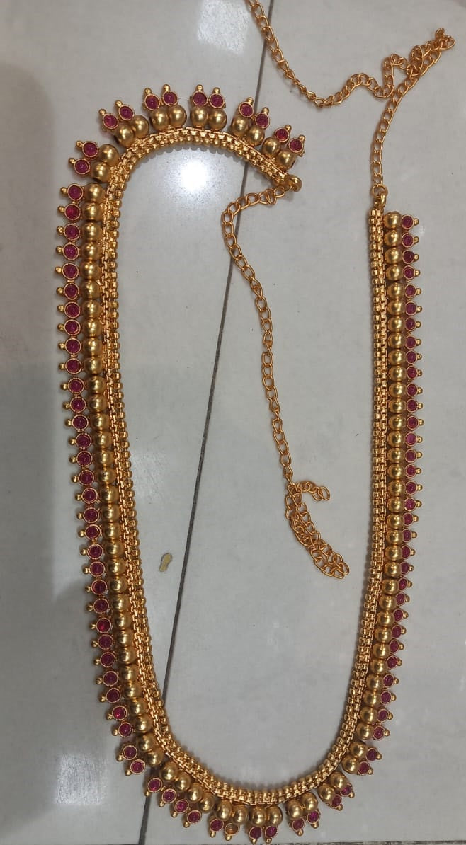 Elite Trading Golden Sari/Dress Red Belt | Swadesiicart