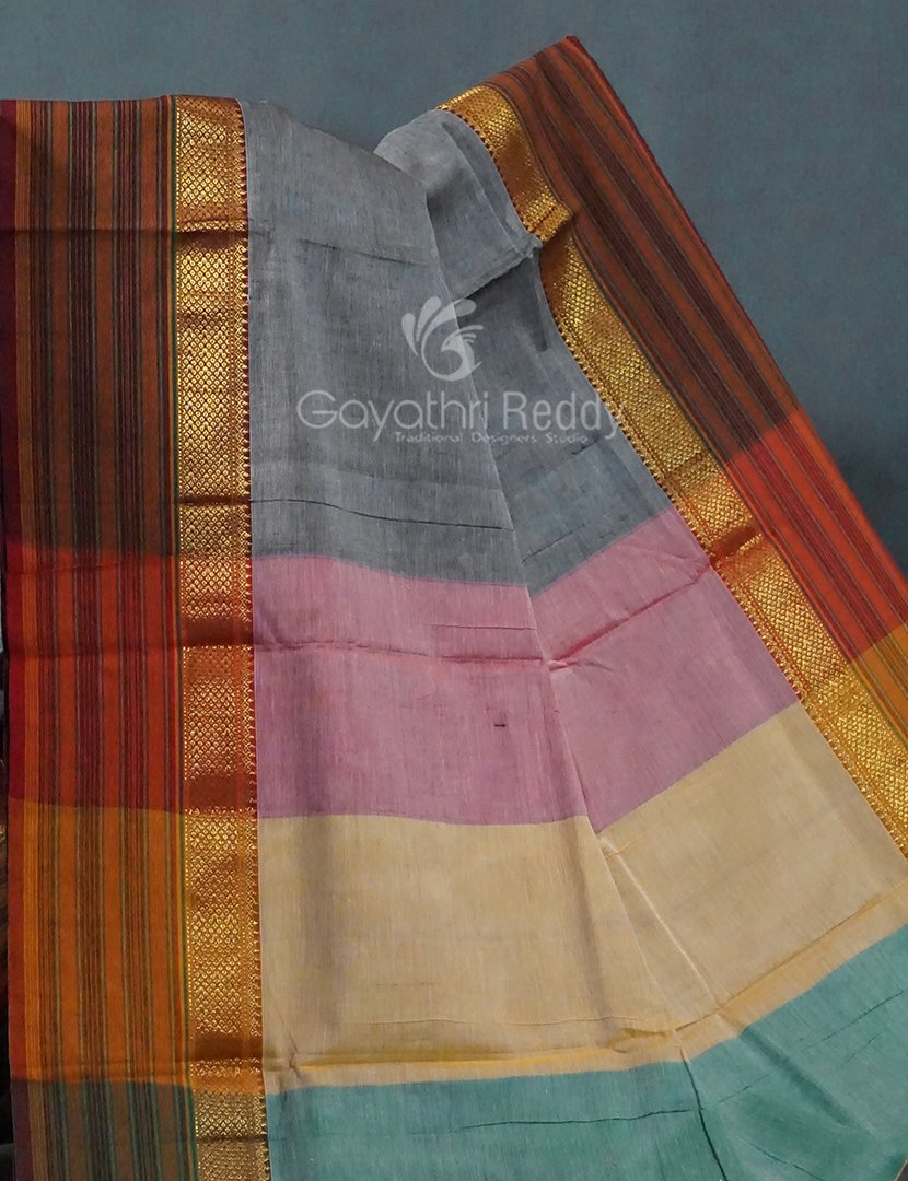 Kalanetha Grey Coloured Pure Narayanpet Cotton Saree By Gayathri Reddy Designer Studio | Swadesiicart
