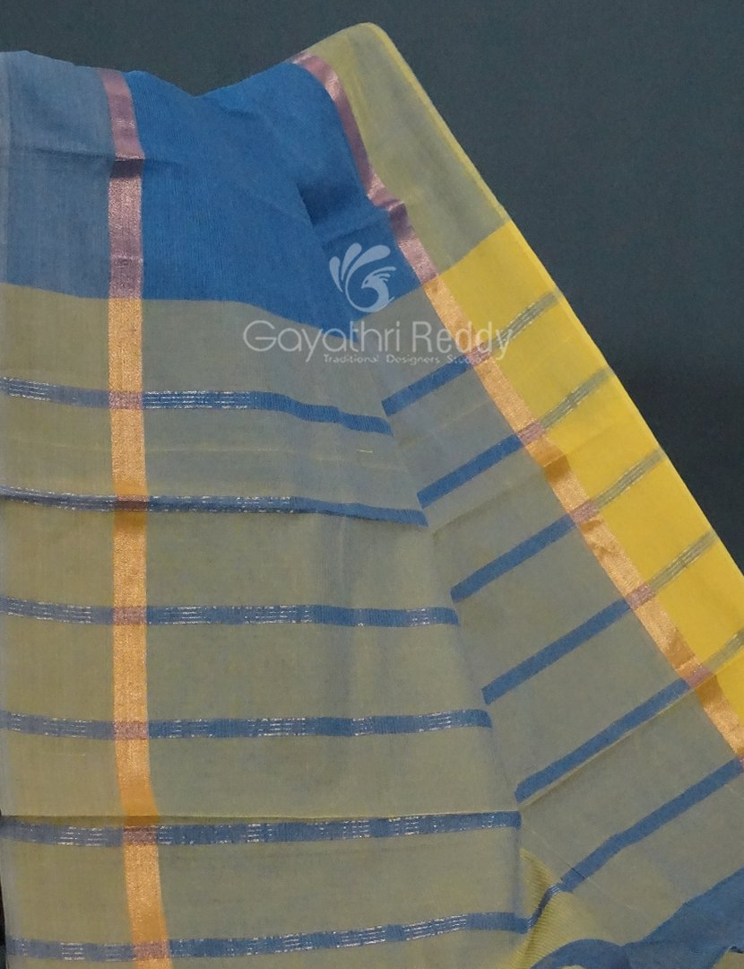 Dual Shades of Blue With Contrast Blouse Pure Mangalgiri Cotton By Gayathri Reddy Designer Studio | Swadesiicart