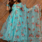 Pomcha Jaipur Blue And Red Floral Organza Anarkali Set | Swadesiicart