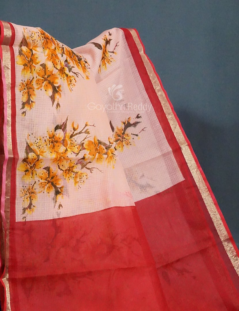 Peach Colour Block Print Pure Kota Cotton Saree By Gayathri Reddy Designer Studio | Swadesiicart